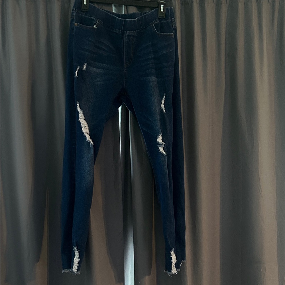 JVINI Women's Distressed Dark Blue Skinny Jeans